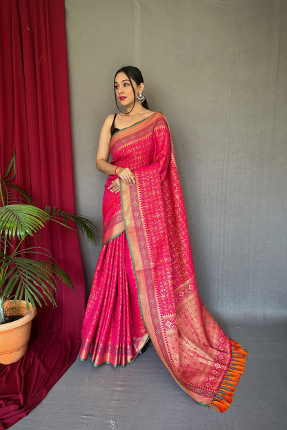 Bright Pink Meenakari Zari Weaving Patola Silk Saree