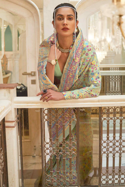 Pixie Green Kashmiri Modal Pashmina silk saree