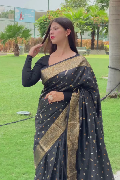 Black Banarasi Soft Silk Saree with Copper Zari Border