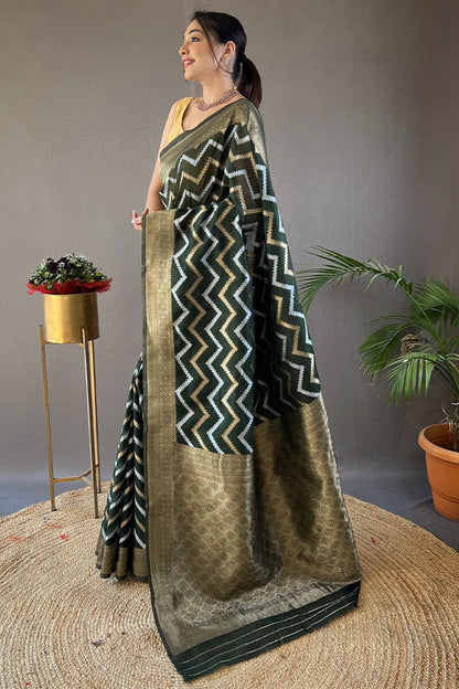 Rifle Green Zari Woven Linen Cotton Silk Saree