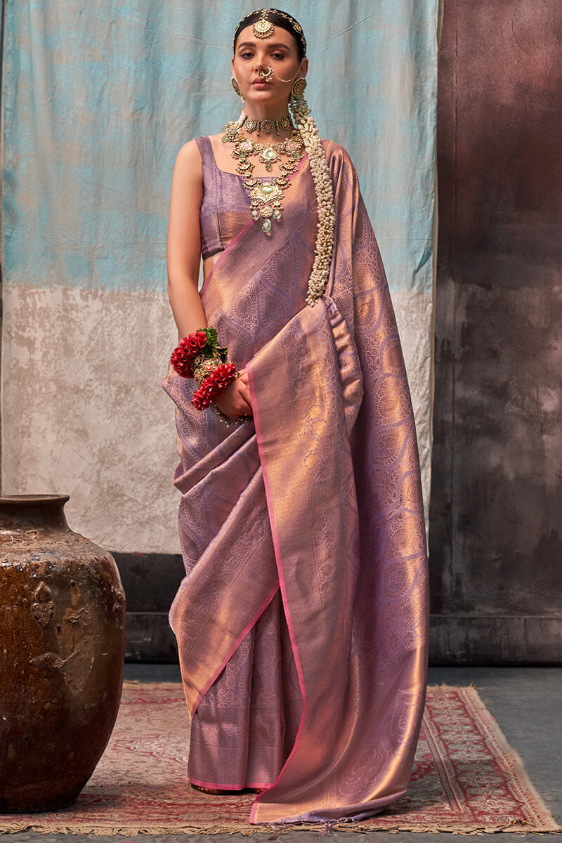 Ruddy Pink Kanjivaram Handloom Silk Saree