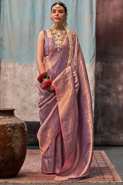 Ruddy Pink Kanjivaram Handloom Silk Saree