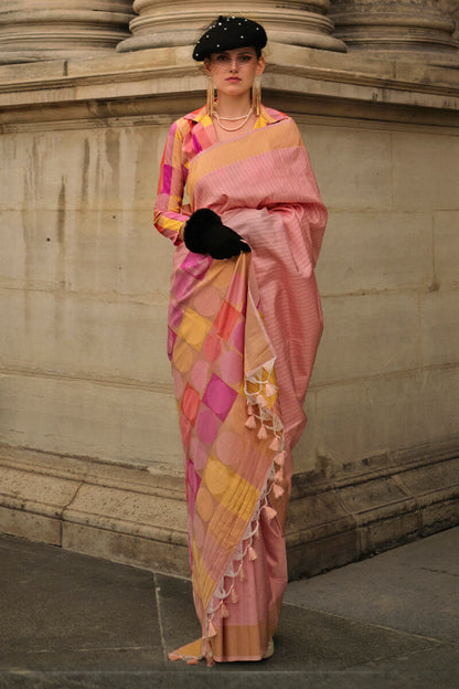 Ruddy Pink Soft Banarasi Silk Saree