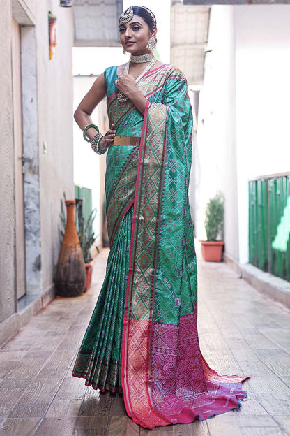 Seaweed Green Zari Woven Patola Silk Saree