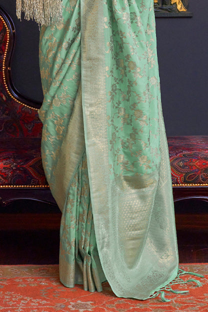 Shadow Green Zari Woven Banarasi Silk Saree