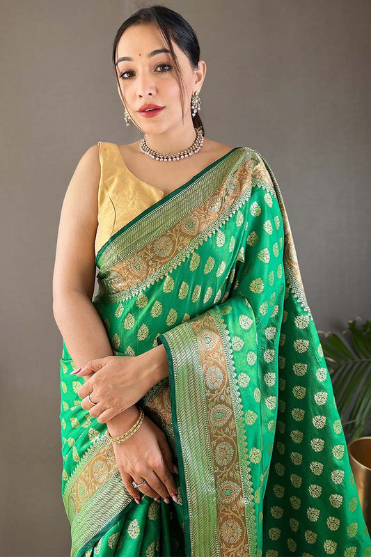 Shamrock Green Zari Woven Banarasi Silk Saree