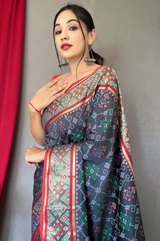 Smoky Black Patola Silk Saree