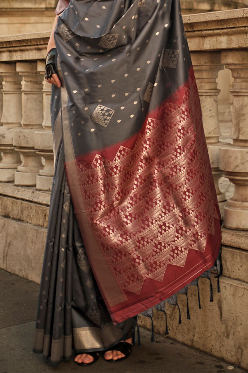 Smoky Black Soft Banarasi Silk Saree