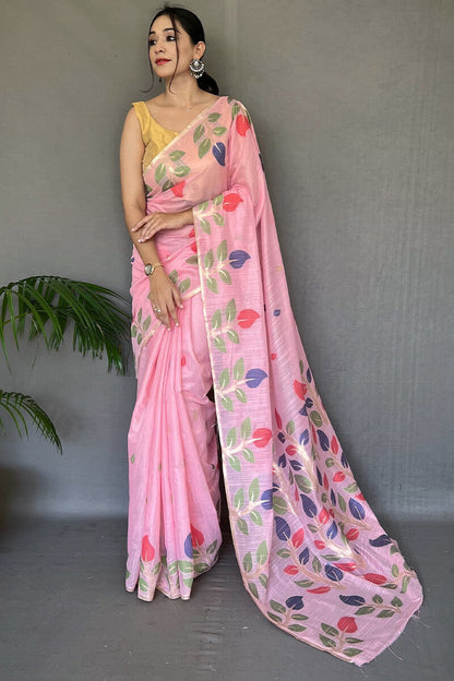 Soft Pink Linen Silk Saree