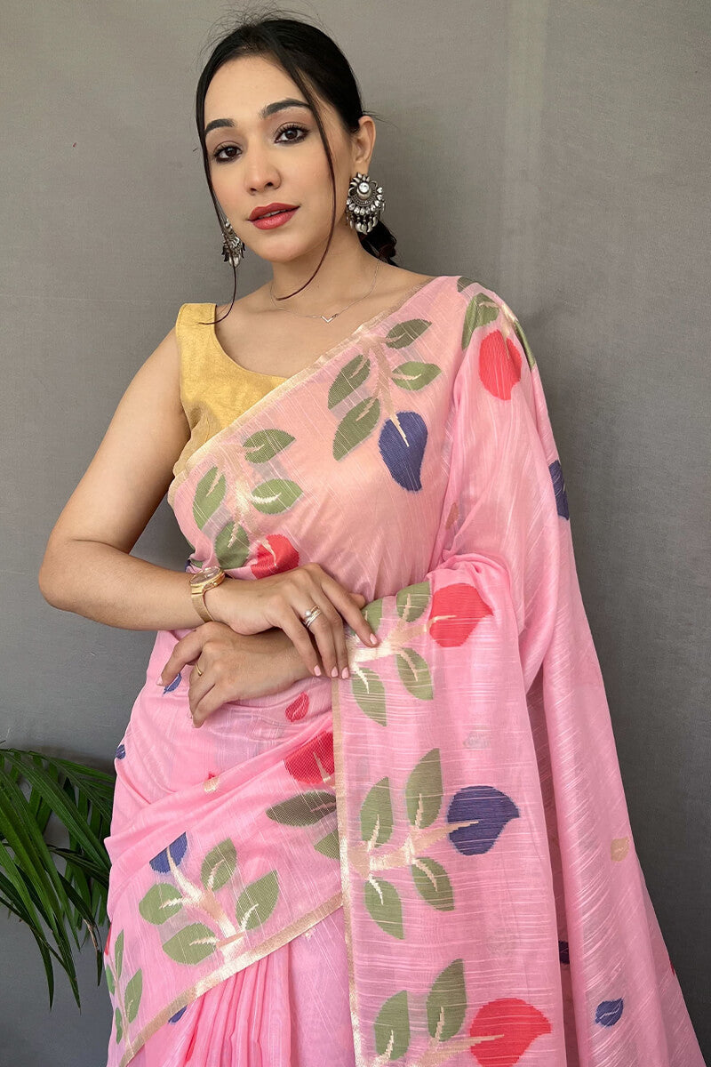 Soft Pink Linen Silk Saree
