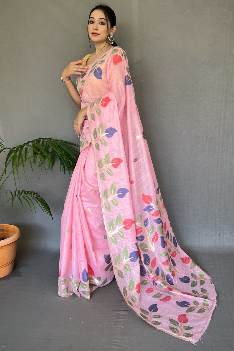 Soft Pink Linen Silk Saree