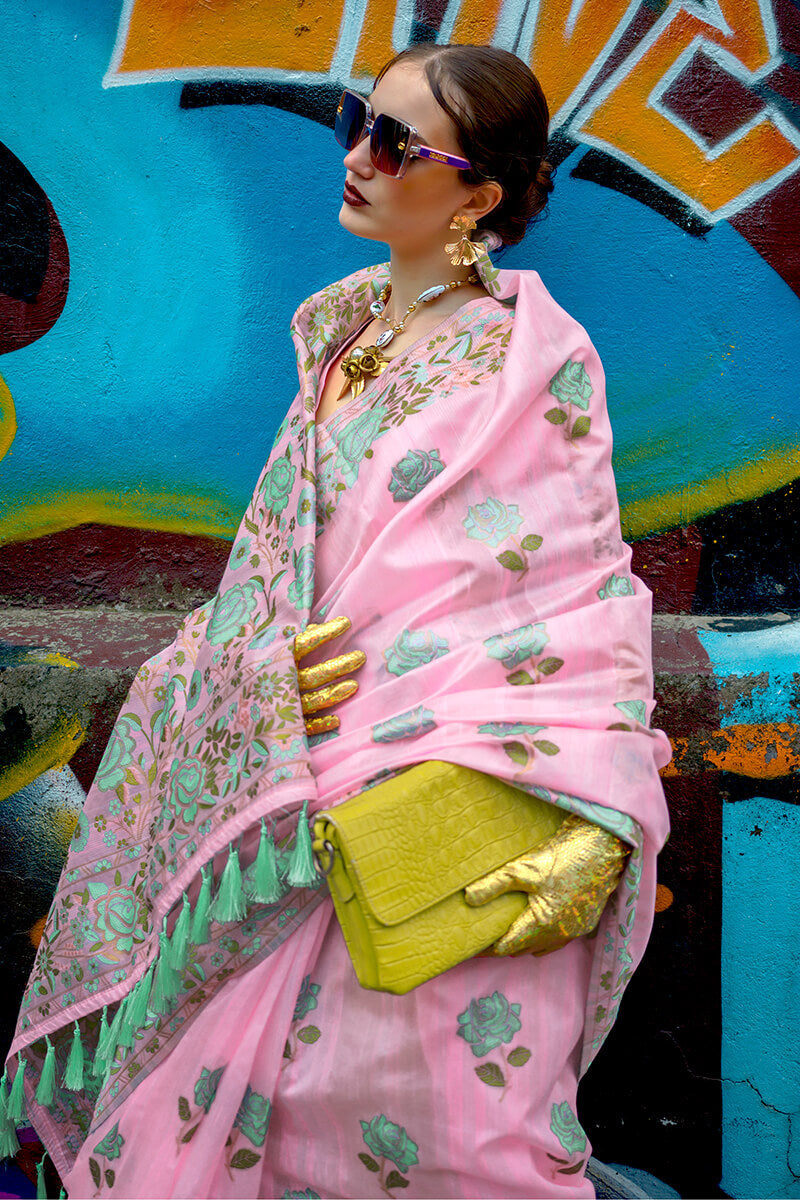 Soft Pink Parsi Woven Banarasi Silk Saree