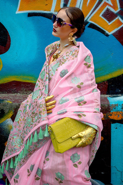 Soft Pink Parsi Woven Banarasi Silk Saree