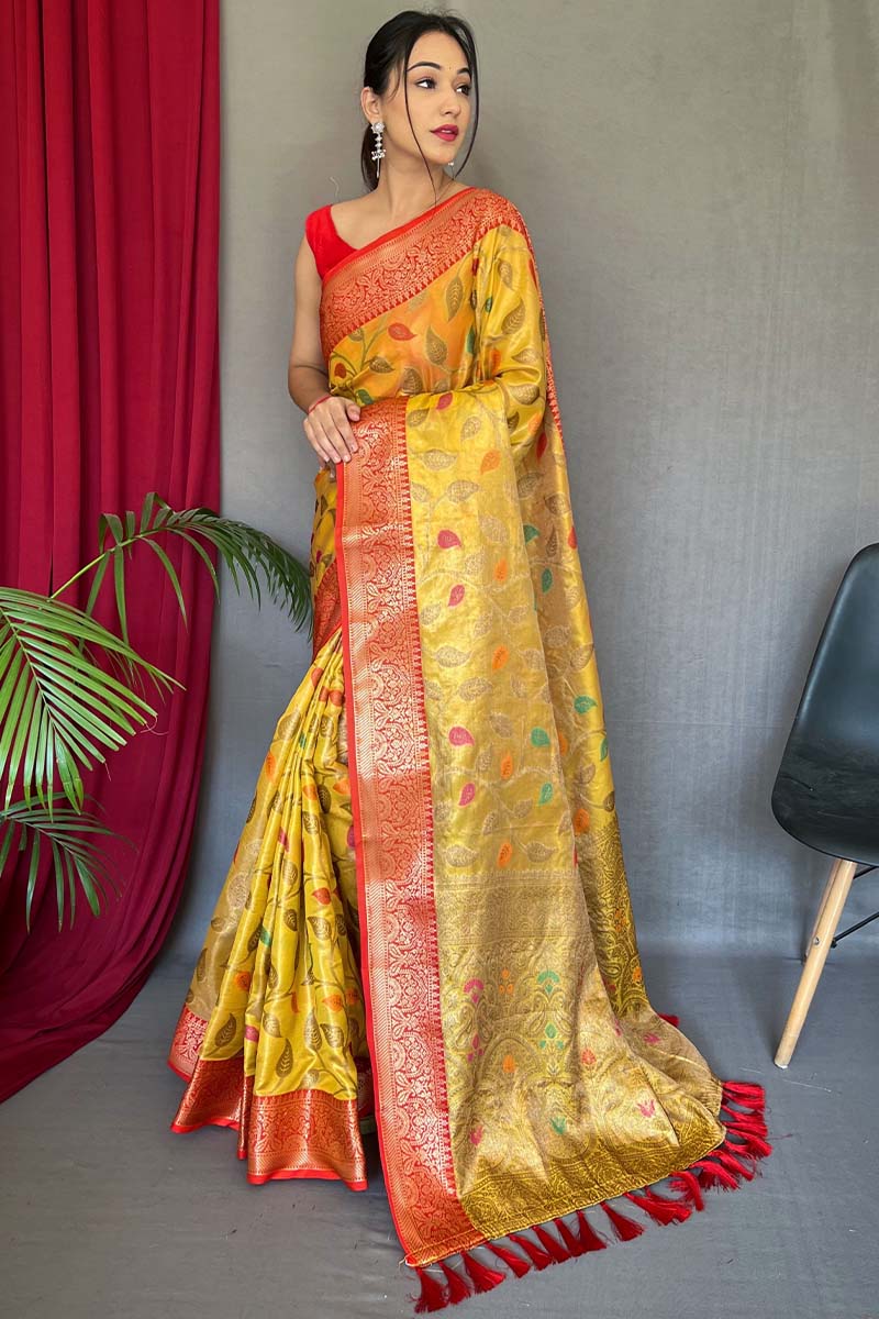 Sunglow Yellow Banarasi Tissue Silk Saree