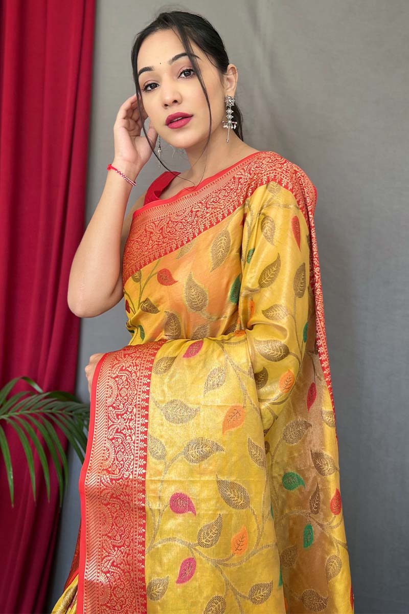 Sunglow Yellow Banarasi Tissue Silk Saree