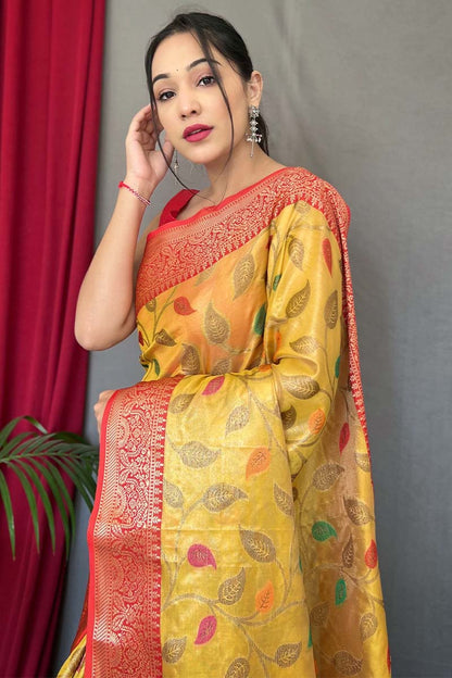 Sunglow Yellow Banarasi Tissue Silk Saree
