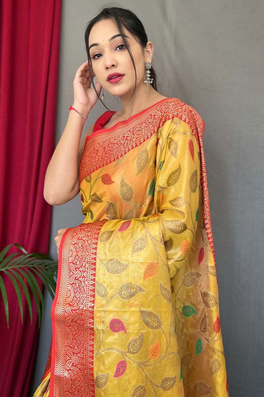 Sunglow Yellow Banarasi Tissue Silk Saree