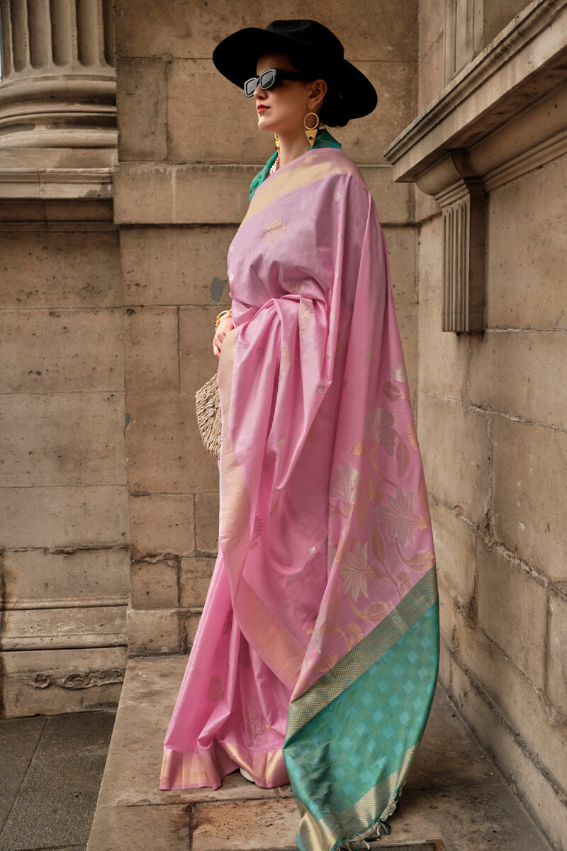 Thulian Pink Soft Banarasi Silk Saree