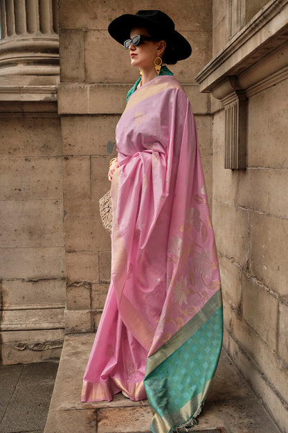 Thulian Pink Soft Banarasi Silk Saree