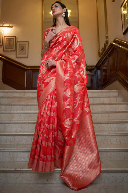 Valentine Red Organza Silk Saree
