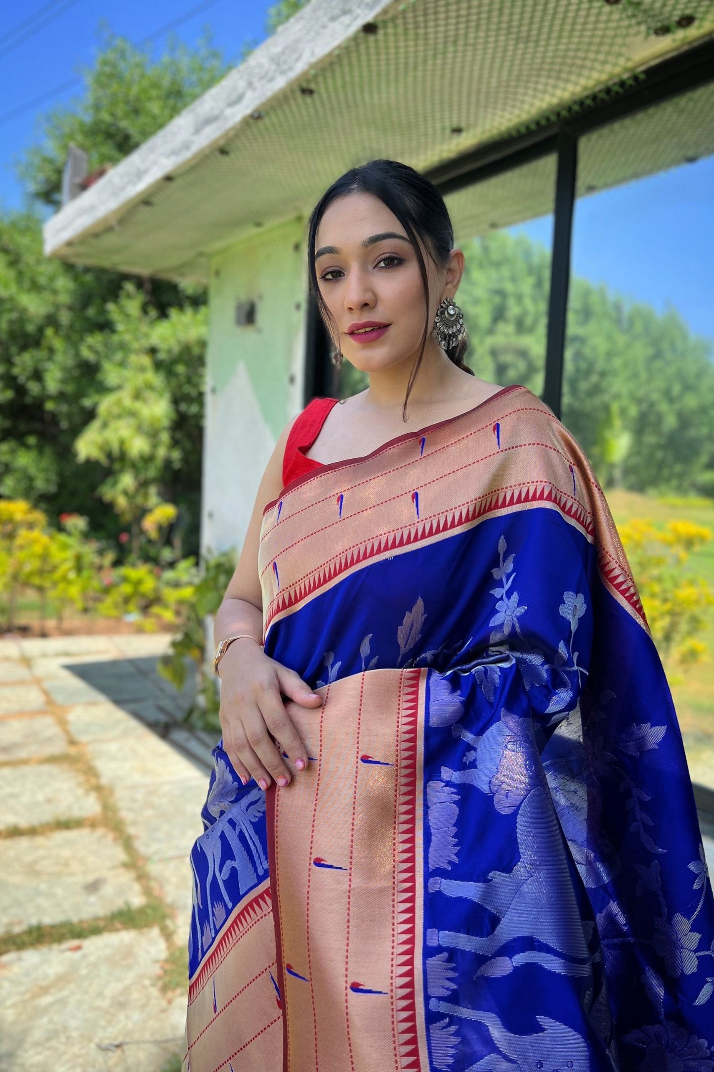 Royal Blue Zari Woven Soft Paithani Silk Saree with Traditional Pattern