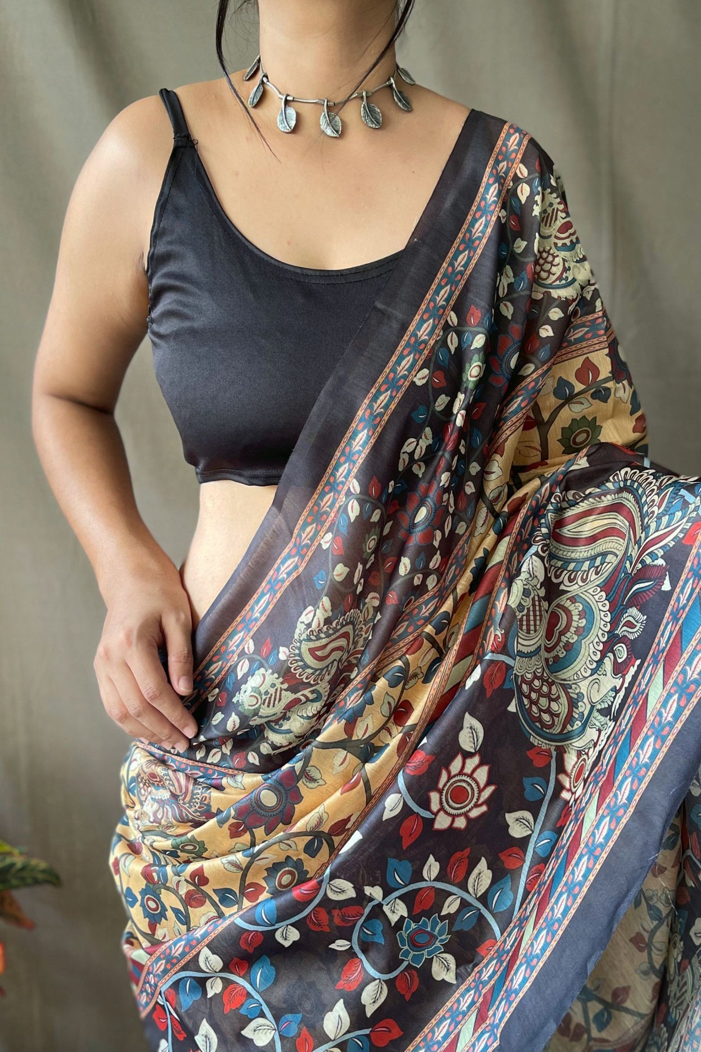 Lemon Yellow Kalamkari Digital Printed Soft Cotton Saree