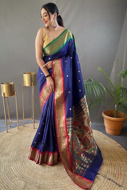 Zodiac Blue Paithani Silk Saree